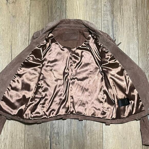 Blank NYC Coffee Bean 100% Suede Leather Fringe Moto Jacket Xs Hipster Boho - Picture 4 of 8